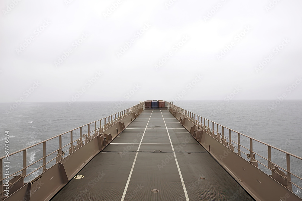 Fototapeta premium View from deck of cargo ship to sea. Created with Generative AI