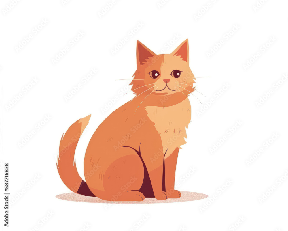 Cute ginger cat sitting on the floor. Vector illustration in cartoon style.