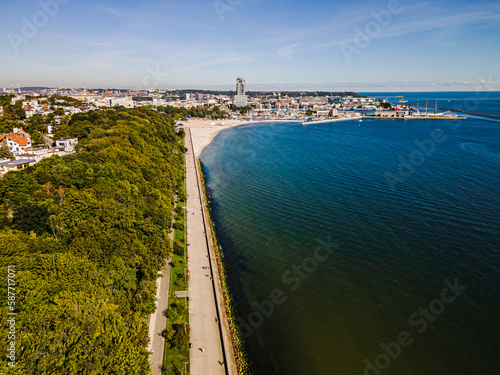 Aerial view of the seaside boulevard in Gdynia on a summer,sunny day.