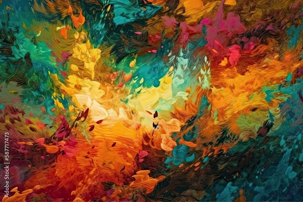 colorful abstract painting of leaves. Generative AI