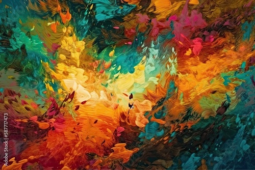 colorful abstract painting of leaves. Generative AI