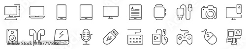 Line icons about devices. Thin line icon set. Symbol collection in transparent background. Editable vector stroke. 512x512 Pixel Perfect.