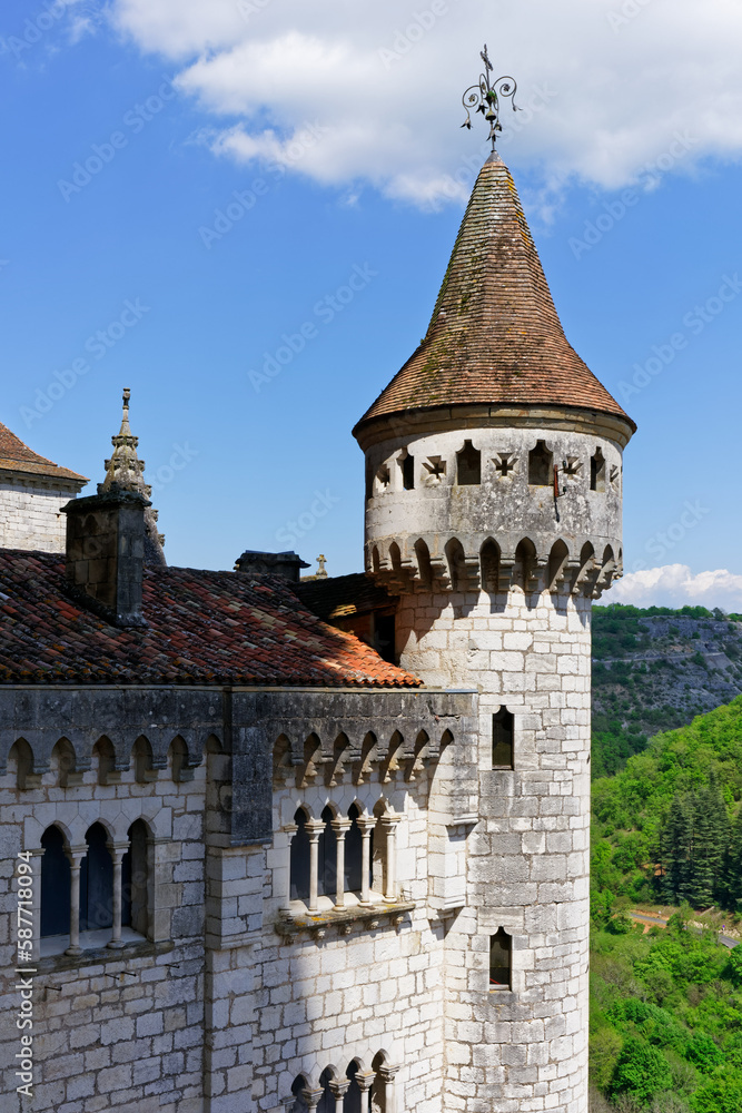 Rocamadour, Lot, France - 21th of june 2022 : close-up on one of the city's symbolic towers