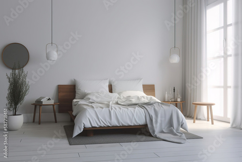Photo realistic minimalist bedroom interior. Generated ai. © Маргарита Вайс