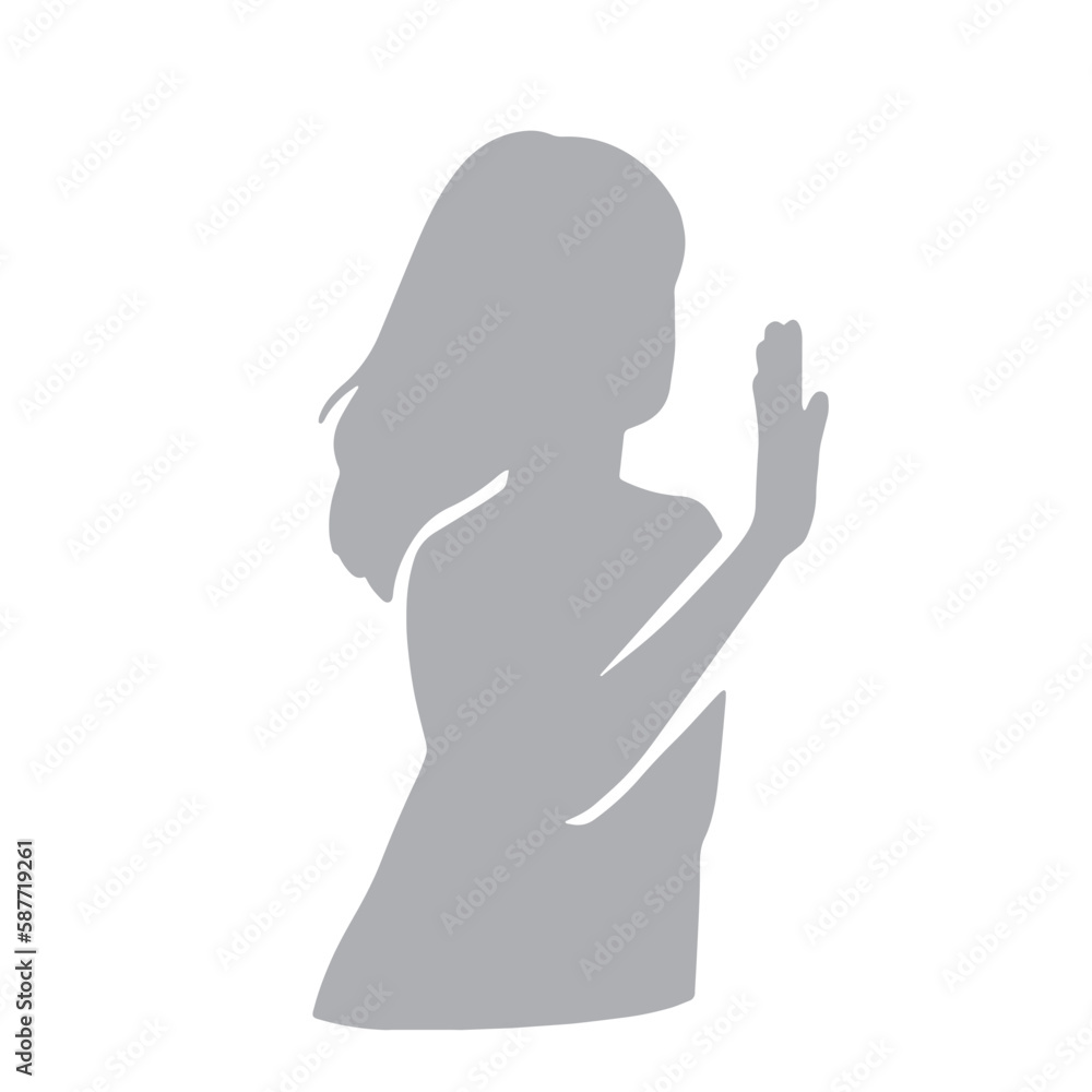 手を前に出して制止する女性のシルエットイラスト グレー 手を前に出して制止する女性のシルエットイラスト グレー