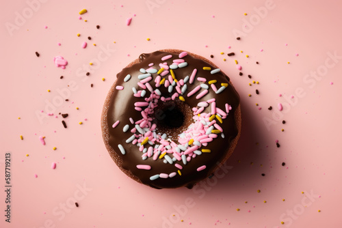 donut with sprinkles in pink background generative ai