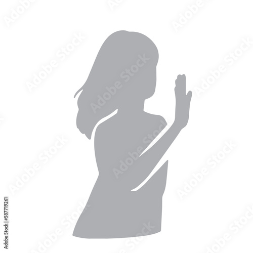手を前に出して制止する女性のシルエットイラスト　グレー