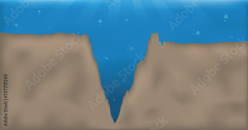 Vector realistic mariana trench underwater sea illustration