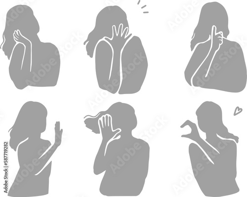 おしゃべりする女性のシルエットイラスト　グレー