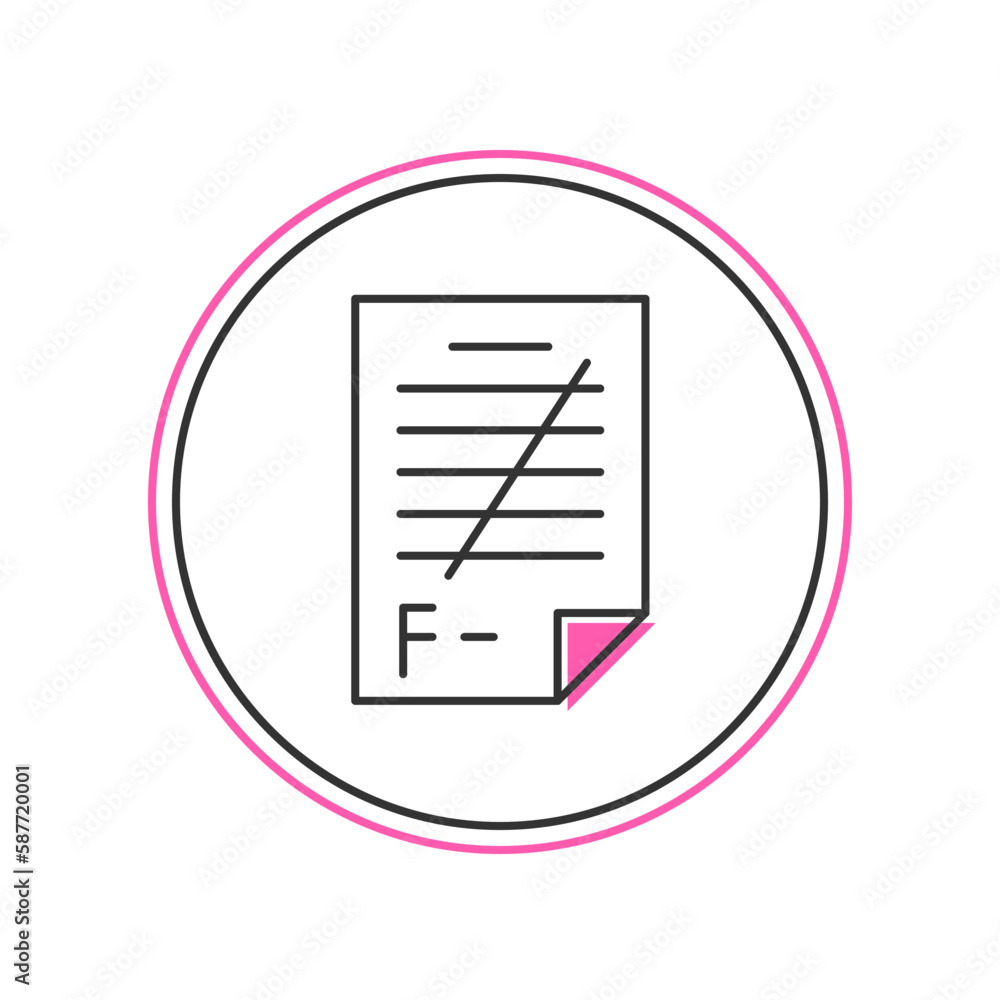 Filled outline Exam paper with incorrect answers survey icon isolated on white background. Bad mark of test results. Vector Filled outline Exam paper with incorrect answers survey icon isolated on white background. Bad mark of test results. Vector