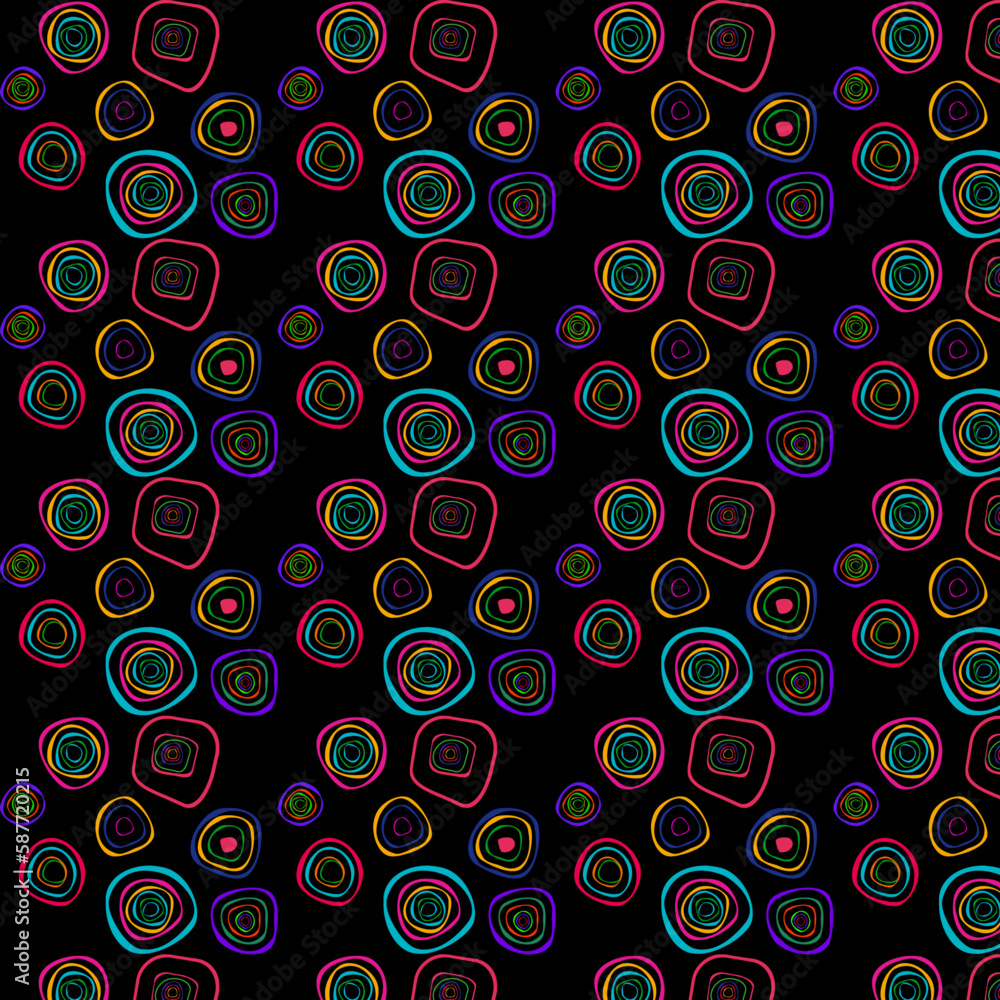 Abstract Doodle Neon Circle Pattern Background