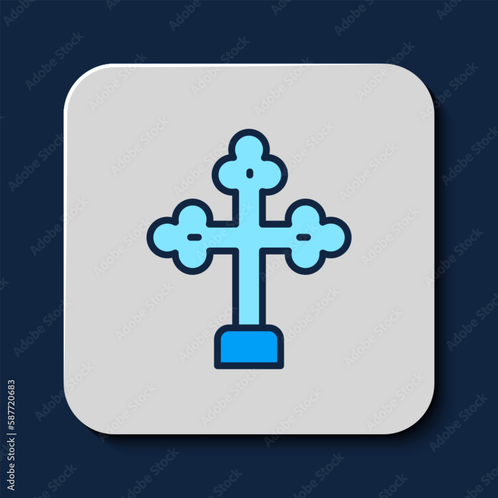 Filled outline Christian cross icon isolated on blue background. Church cross. Vector Filled outline Christian cross icon isolated on blue background. Church cross. Vector