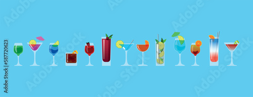 icone, bicchieri, cocktail