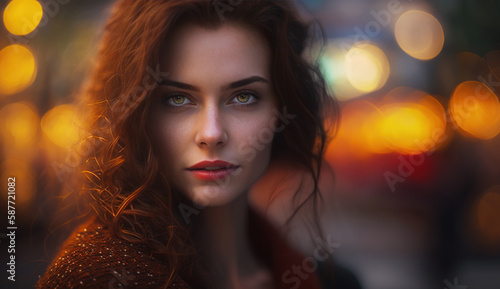 Cute-looking girl with curly hair and a bokeh effect. © Viktor
