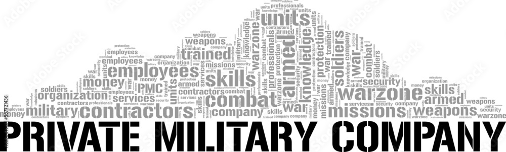 PMC - Private Military Company word cloud conceptual design isolated on white background.