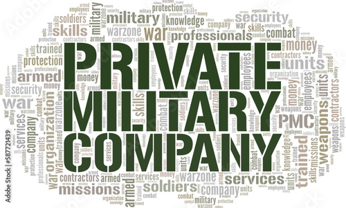 PMC - Private Military Company word cloud conceptual design isolated on white background.