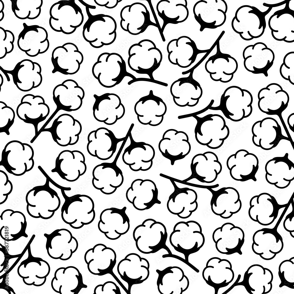 Fototapeta premium Cotton pattern background set. Collection cotton icons. Vector