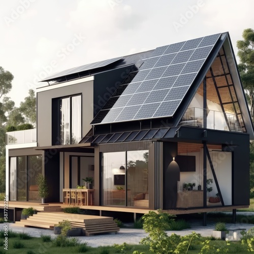 Wallpaper Mural Constructed homes with solar panels on the roof.Generative AI Torontodigital.ca