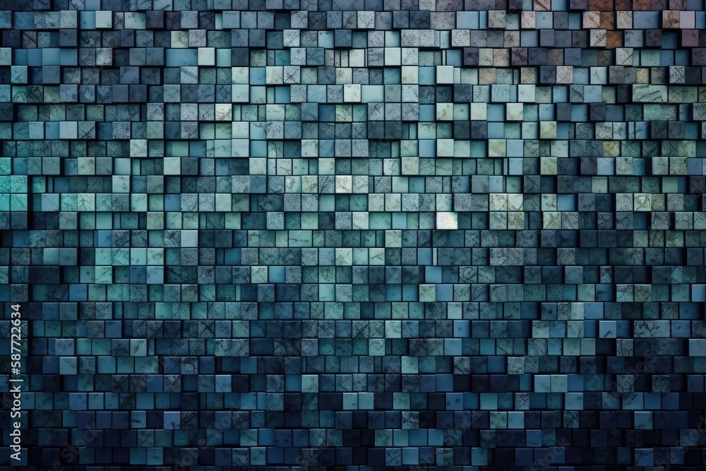Fototapeta premium Colorful Wall with Various Shades of Blue. Generative AI
