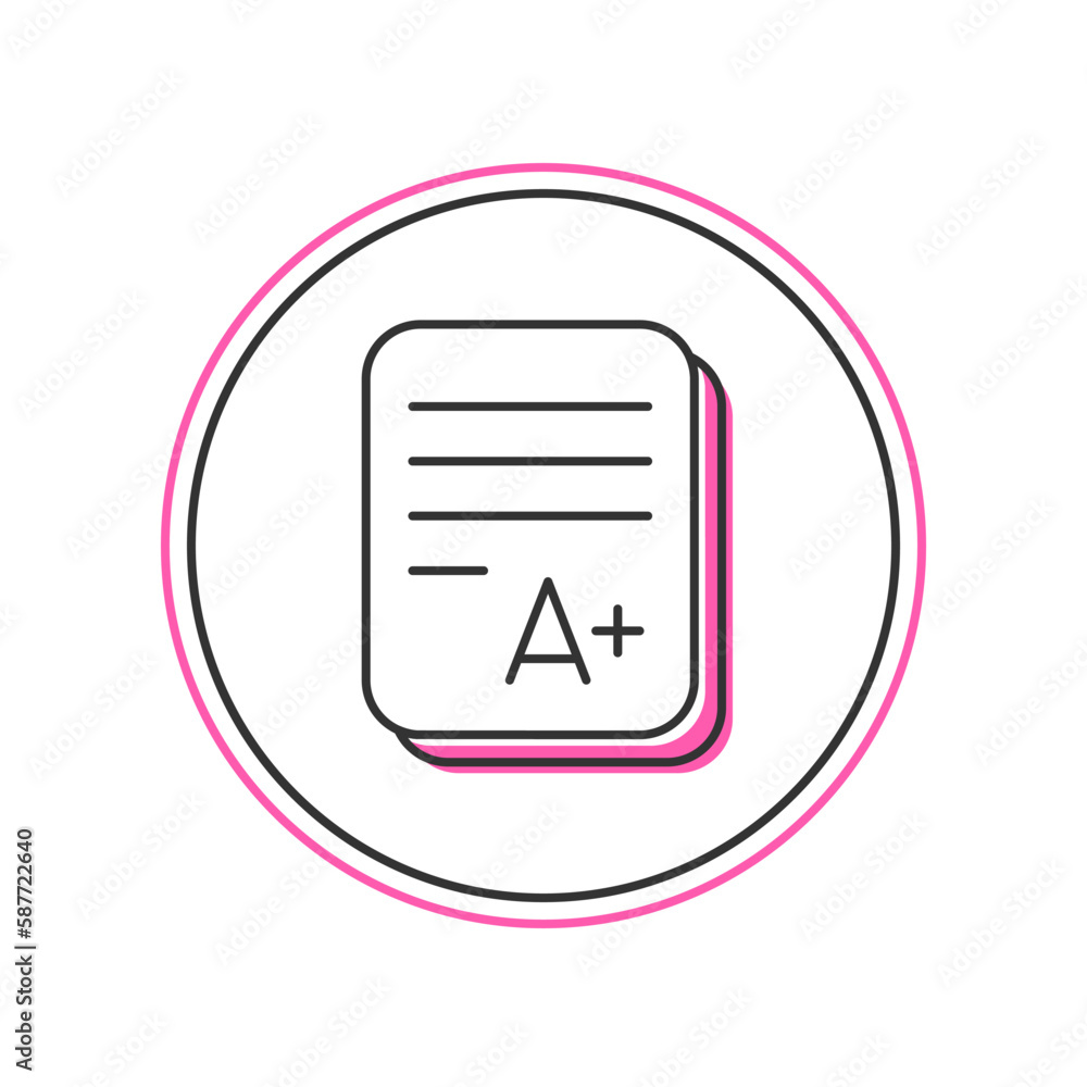Filled outline Exam sheet with A plus grade icon isolated on white background. Test paper, exam, or survey concept. School test or exam. Vector Filled outline Exam sheet with A plus grade icon isolated on white background. Test paper, exam, or survey concept. School test or exam. Vector