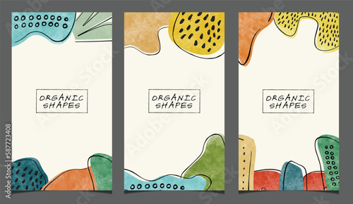 An illustration of vertical hand drawn organic shapes background with watercolor style