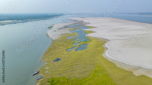 Photography Jamuna big river and beach aerial beautiful landscape video footage, Sariakandi,
