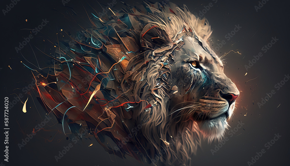 Lion animal abstract wallpaper. Contrast background panthera in vivid colors generative ai - obrazy, fototapety, plakaty 