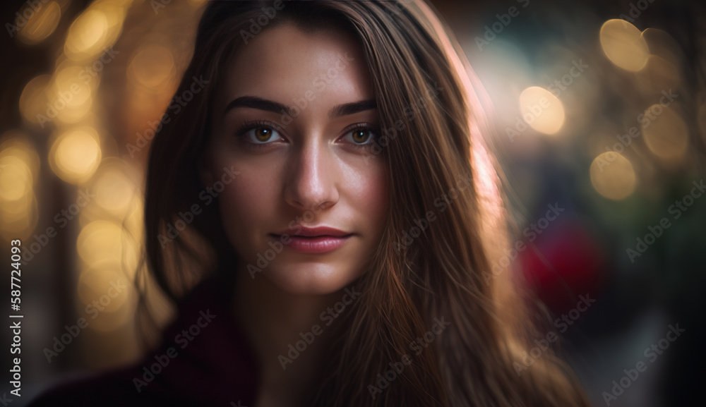 Cute-looking girl with brown hair and a bokeh effect. Cute-looking girl with brown hair and a bokeh effect.
