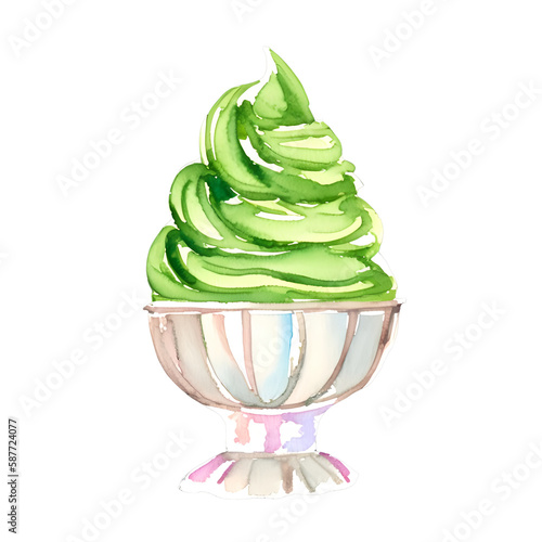 watercolor green ice cream with hand drawn illustration style. generative ai