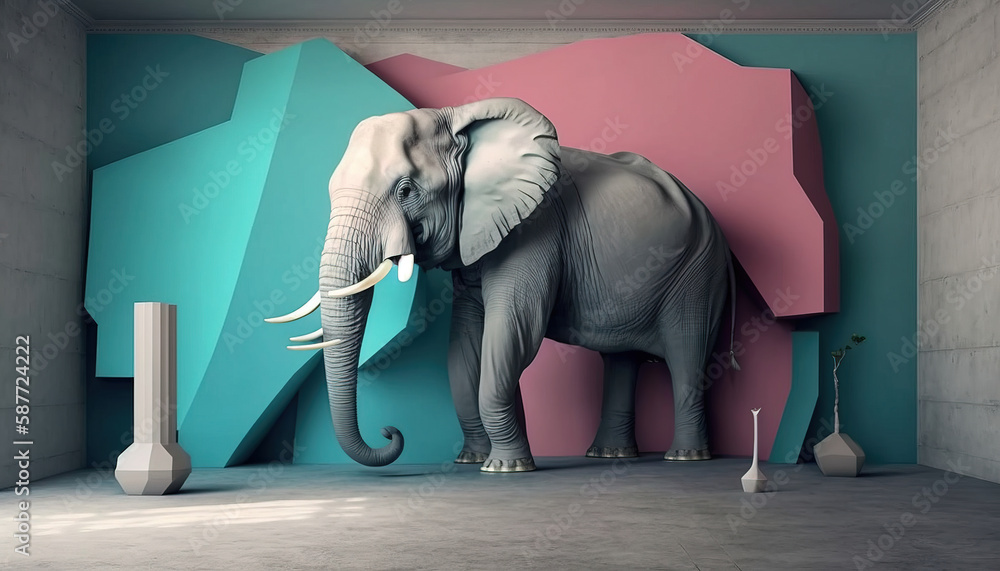Elephant animal abstract wallpaper. Soft background tusker in Pastel colors generative ai