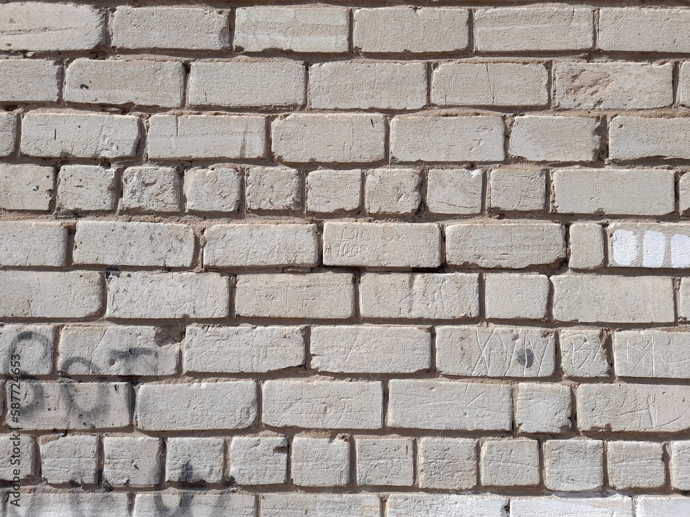 Old brick wall texture background, pattern. Brickwork, stonework, facade, rough surface close-up.