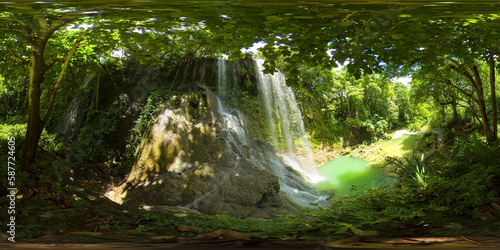 Waterfall in the rainforest jungle. Tropical Kawasan Falls in mountain jungle. Bohol, Philippines. 360VR.