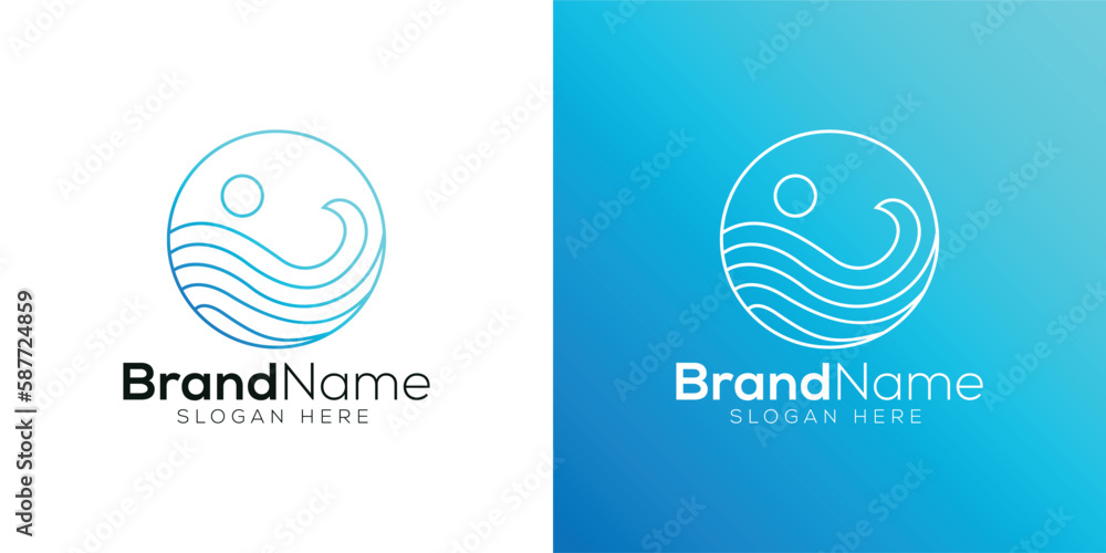 Blue ocean wave logo design template