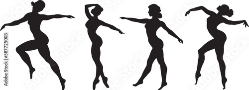 Silhouette of graceful girls, circus or theater actresses. Sexy dancers vector design for shows and performances