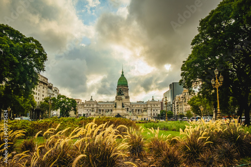 Congressional Plaza and Congress of Buenos Aires Argentina at sunset  photo