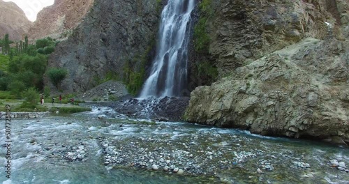 Aerial shot of Manthoka Waterfall, Located in Skardu, Gilgit Baltistan region of Pakistan photo