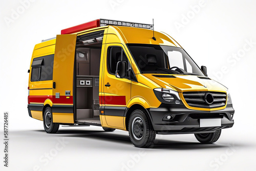 Wallpaper Mural Illustration of a Yellow Emergency Ambulance Isolated on White Background, Generative AI Torontodigital.ca