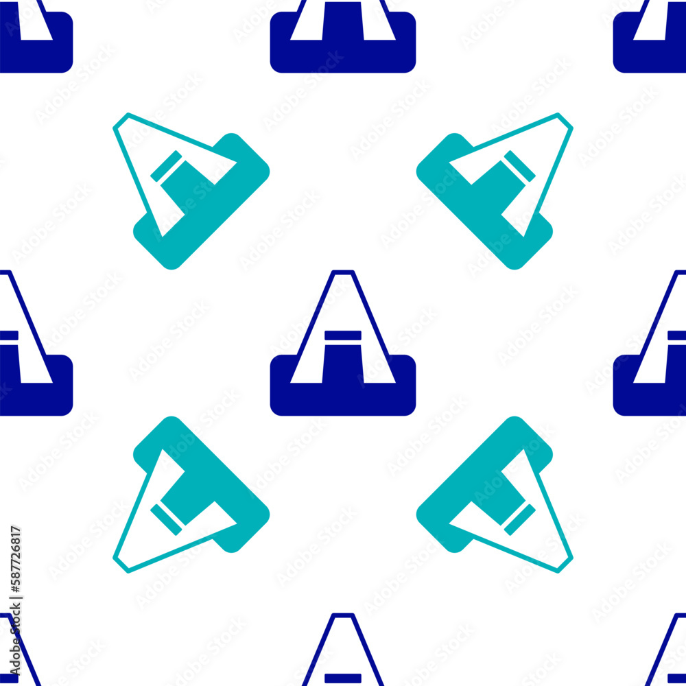 Blue Tourist tent icon isolated seamless pattern on white background. Camping symbol. Vector Blue Tourist tent icon isolated seamless pattern on white background. Camping symbol. Vector