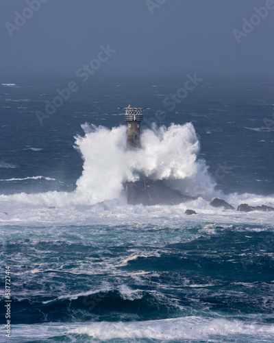 The Longships Lighthouse at Lands end in a storm