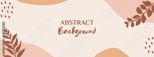 Abstract minimalistic boho background with organic pastel colored shapes and monstera leaves. Vector EPS 10