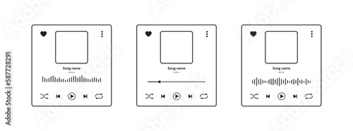 Audio, mp3 player interface design with frame for your photo, sound wave and buttons. Vector EPS 10 photo