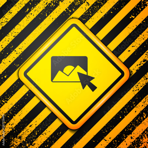 Black Photo retouching icon isolated on yellow background. Photographer, photography, retouch icon. Warning sign. Vector