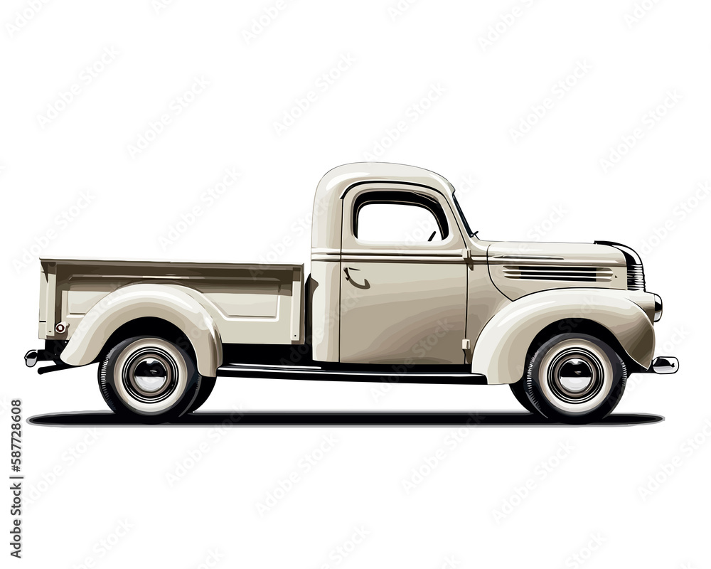 pickup truck, 1940s side profile detailed isolated illustration pickup truck, 1940s side profile detailed isolated illustration