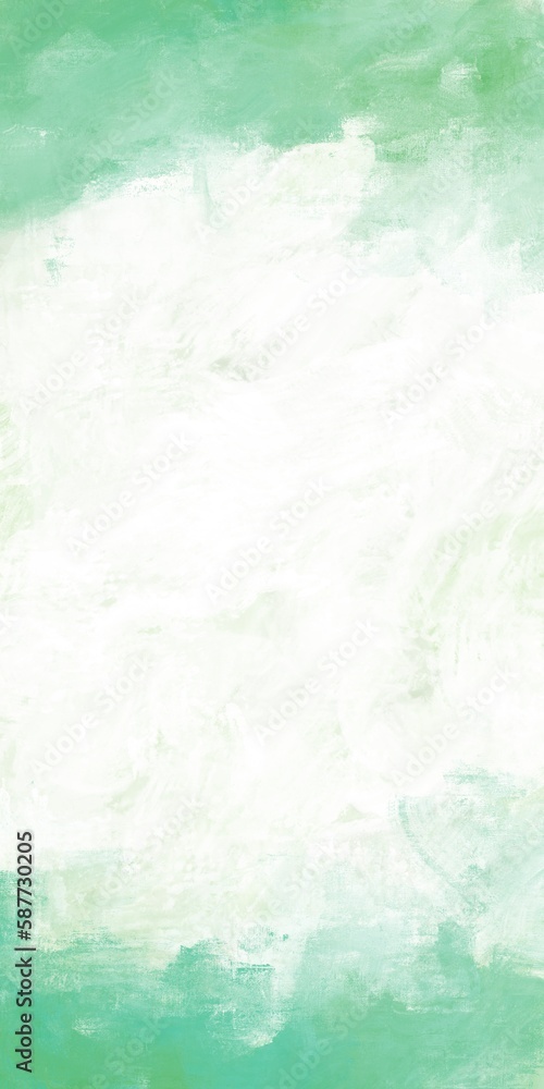春用の油絵縦長抽象背景テンプレート）中央に白いスペースがある緑のフレーム
