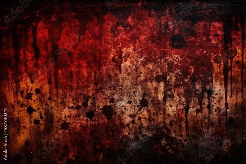 textured grungy wall with red and yellow paint splatters. Generative AI