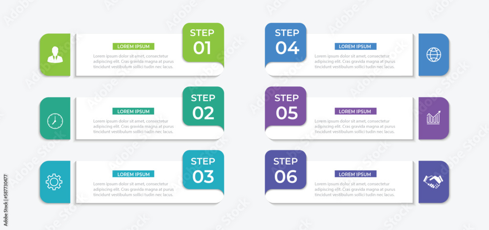 Timeline infographic design element and number options. Business concept with 6 steps.
Timeline infographic design element and number options. Business concept with 6 steps.