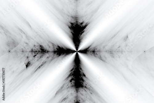 White cross pattern of crooked waves on a black background. Abstract fractal 3D rendering