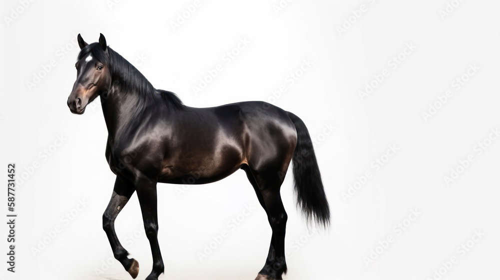 animal on the white Background black horse generative ai