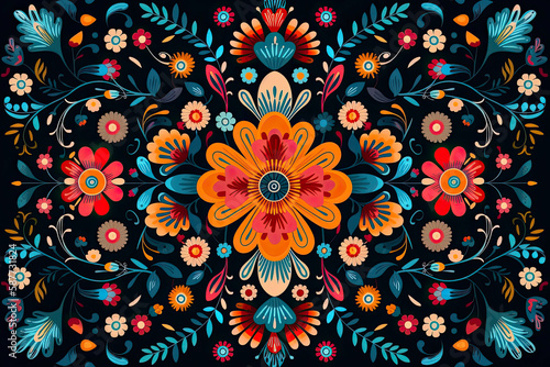 Mexican flower traditional pattern background. Mexican ethnic embroidery decoration ornament photo