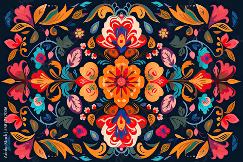 Fototapete Mexican flower traditional pattern background